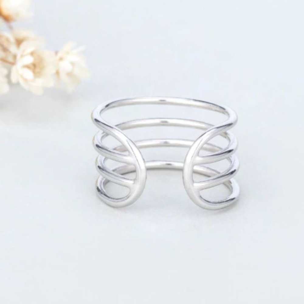 Minimalist 925 Sterling Silver Multi Layer Ring Minimalist Stackable Ring - Picture 3 of 6